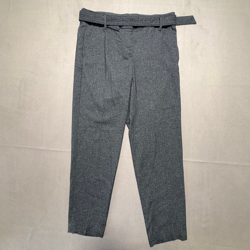 Loft Marisa Fit Charcoal Gray Textured Belted Straight Leg Trousers Size 4